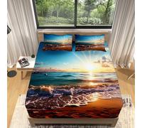 Drap Housse 140x190cm Plage Océan Imprimé Housse de Matelas Protège en Microfibre avec Bonnet 30cm, pour Décoration de Chambre d'enfants, D'Adolescents et D'Adultes - Bleu