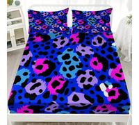 Drap Housse 140x190x30cm en Microfibre Douce, Bleu Draps-Housses Poche Profonde 30cm, Art Abstrait du LéOpard Parure de Lit 1 Personne Respirant pour Enfants, Adolescents + 2 Taies D'oreillers