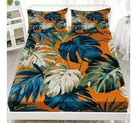 Drap Housse 140x190x30cm en Microfibre Douce, Couleur Orange Draps-Housses Poche Profonde 30cm, Motif de Plantes Tropicales Parure de Lit 1 Personne Respirant pour Enfants, Adolescents