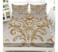 Drap Housse 140x190x30cm en Microfibre Douce, De Couleur Claire Draps-Housses Poche Profonde 30cm, Motif Damassé EuropéEn Parure de Lit 1 Personne Respirant pour Enfants, Adolescents