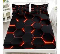 Drap Housse 140x190x30cm en Microfibre Douce, Noir Draps-Housses Poche Profonde 30cm, GéOméTrie Tridimensionnelle en Nid d'abeille Parure de Lit 1 Personne Respirant pour Enfants, Adolescents