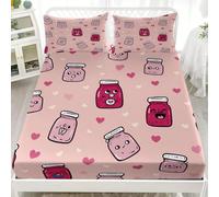 Drap Housse 140x190x30cm en Microfibre Douce, Rose Clair Draps-Housses Poche Profonde 30cm, Pot de Confiture de Dessin Animé Mignon Parure de Lit 1 Personne Respirant pour Enfants, Adolescents
