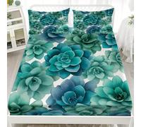 Drap Housse 140x190x30cm en Microfibre Douce, Vert Draps-Housses Poche Profonde 30cm, Peinture à L'Aquarelle de Plantes Succulentes Parure de Lit 1 Personne Respirant pour Enfants, Adolescents