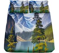 Drap Housse 140x200 / 140x190 Paysage Drap Housse 140 x 200 Adulte Montagnes du Lac Forest 3D Drap-Housse Grand Bonnet 30 cm Matelas Épais Microfibre, avec Élastique Tout Autour a.1845