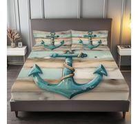 Drap Housse 140x200 Ancre De Marine Drap-Housse RéTro Draps Housse Microfibre avec Grand Bonnet de 30 cm, et 2 Taies d'oreillers, Lot Drap Housses, pour Matelas éPais