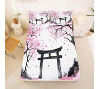 Drap Housse 140x200 cm Japon 3D Drap-Housse 140x200 cm Architecture Asiatique - Housse de Matelas Grande Bonnet 30 cm, Lit 2 Personnes - Inclus 2 Taies d'oreiller T362