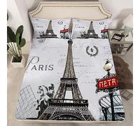 Drap Housse 140x200 cm Paris, 3D Tour Eiffel Drap-Housse 140x200 cm - pour lit de 140 x 200 à 30 cm - Hauteur du Matelas, Drap Housse 2 Personnes avec 1 Taie d'oreiller