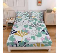 Drap Housse 140x200 Fleurs Drap-Housse EuropéEn Draps Housse Microfibre avec Grand Bonnet de 30 cm, et 2 Taies d'oreillers, Lot Draps Housse, pour Matelas éPais