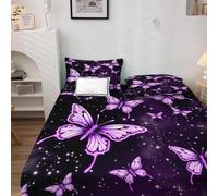 Drap Housse 140x200 Papillon, Housse de Matelas 140x200 Violet Motifs, Draps Housses Microfibre Bonnet 35 cm pour Matelas Epais avec 2 Taies D'Oreillers 50x75cm L&-a98