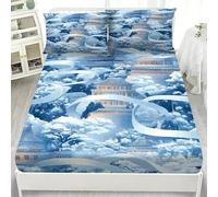 Drap Housse 140x200 Rubans Drap-Housse Arbre Draps Housse Microfibre avec Grand Bonnet de 30 cm, et 2 Taies d'oreillers, Lot Draps Housse, pour Matelas éPais