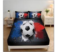 Drap Housse 140x200cm - Affiche Art Microfibre 3D Football Drapeau Français Imprimé Multicolore Housse de Matelas, 30 cm Épais Protection de Matelas, Antidérapants Résistant Décoloration
