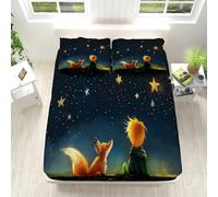 Drap Housse 140x200cm Antidérapants Draps Housse Le Prince Et Le Renard La Nuit Regardent Les Étoiles Microfibre Doux Housse Matelas 30 cm Profond Bleu Marine Enfant Drap-Housse 2 Taies D'oreillers