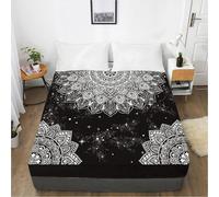 Drap Housse 140x200Mandala Étoile Noire Housse de Matelas 140x200 Microfibre Drap House 140 x 200 Respirant Parure de Lit Anti Plis Bed Sheets Grand Bonnet 30cm+2 Taies d'oreiller 50x75