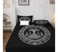 Drap Housse 160 x 200 Arbre de Vie - Protege Matelas Viking, Drap Housse Grand Bonnet 35 cm, Housse Matelas Doux et Confortable Microfibre avec 2 Taies d'Oreillers 50x75 cm H-&5-286