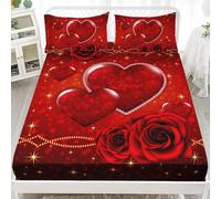 Drap Housse 160 x 200 cm 3D Amour Romantique Drap-Housse 160 x 200 cm - pour lit de 160x200 à 30 cm - Hauteur du Matelas Amour Romantique Drap Housse 2 Personnes avec 1 Taie d'oreiller G391