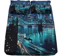 Drap Housse 160 x 200 cm New York 3D Drap-Housse 160 x 200 cm Pont du Golden Gate - Housse de Matelas Grande Bonnet 30 cm, Lit 2 Personnes - Inclus 2 Taies d'oreiller T1231