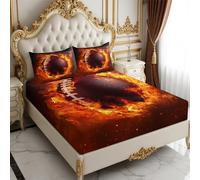 Drap Housse 160 x 200 cm Rugby 1 Personne Microfibre Bonnet 25 cm Flamme pour Enfant, Décoration Chambre, Doux et Confortable