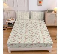 Drap Housse 160 x 200 Simplicité Florale Drap-Housse Floral Housse de Matelas Microfibre Doux, Drap Poche Profonde 30 cm avec 2 Taies d'oreiller, Protection de Matelas Respirant Antidérapants