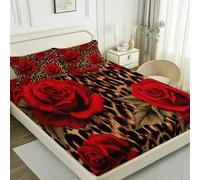 Drap Housse 160 x 220 cm, Antidérapant Doux Microfibre Abstrait Imprimé Léopard Rose Imprimé Marron Rouge Protege Matelas Drap-Housse avec Bords élastiqués - Literie pour Filles et garçons