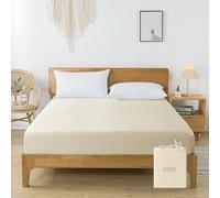 Drap Housse 160x200, 35CM Grand Bonnet, Housse Matelas en Bambou-Soie Végétale, 2 Personne, Bedding Beige, Lingerie Soyeux et Refroidissant, Fitted Sheet Mieux Que Tissue du Coton