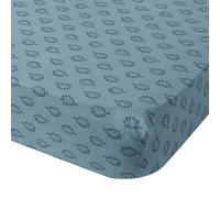 Drap Housse imprimé en Bambou, Iris, 160 x 200cm, Origin, Bleu Paon