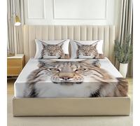Drap-Housse 160x200 cm en Microfibre, Motif Mignon Lynx Roux, avec Coins élastiqués pour Matelas Jusqu’à 30cm de Hauteur, hypoallergénique Doux Durable et Lavable en Machine - Blanc