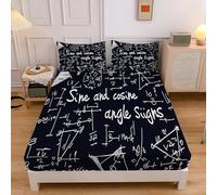 Drap Housse 160x200 cm Formule Mathématique, 3D éduquer Drap-Housse en Microfibre, Drap Plat 2 Personnes, Drap Housse avec 2 Taie d'oreillers pour Matelas Épais CL4233