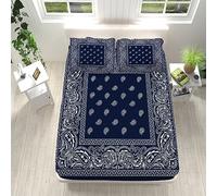 Drap Housse 160x200 cm Housse de Matelas 30 cm Profondeur, Bandana à Motif Cachemire Doux Drap Housse Set en Microfibre Antidérapants, Drap Housse Adapté Enfants et Adolescents