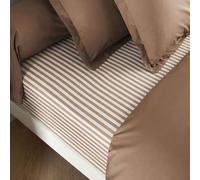 Drap Housse 160x200 Coton à Rayures Marron Terre de Nuit Horizon