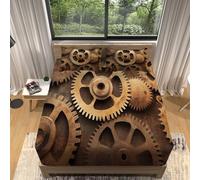 Drap Housse 160x200 Engrenage Mécanique 3D Drap-Housse Style Industriel Bonnets 30 cm pour Matelas Épais Polyester Microfibre Brossée Draps Housses avec 2 Taies d'oreillers F-657