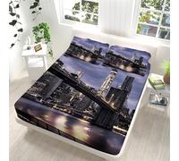 Drap Housse 160x200 New York, 3D Drap-Housse New York Drap Poche Profonde 30 cm, Draps Housse Microfibre, 2 Taies d'oreillers, pour Matelas éPais n5296