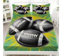 Drap Housse 160x200cm Bonnet 30cm - Doux, Résistant, Anti-Plis - Vert Drap Housses en Microfibre Lit 2 Personne - Protection de Matelas Drap de Lit ThèMe du Rugby Sportif Adulte