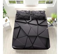 Drap Housse 160x200cm en Microfibre Doux Respirant, GéOméTrie Moderne du Triangle Noir Drap Housses Poche Profonde 30cm avec élastique sur Tout Le Pourtour, Hypoallergénique + 2 Taies d'oreiller