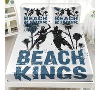 Drap Housse 160x200cm Grand Bonnet 30cm Blanc Drap Housse Bande Élastique Réglable pour 2 Personnes Lit, ThèMe Beach-Volley Housse de Matelas Respirant Antidérapants Résistant Aux Rides