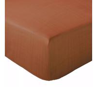 Drap housse 160x200x30 cm mousseline de coton MILOS marron terre cuite