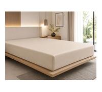Drap-Housse 180 x 200 cm Prestige Sable - Satin de Coton Peigné 120 fils/cm² - Bonnet 30 cm