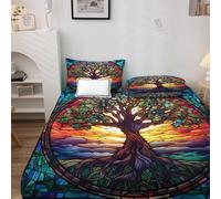 Drap Housse 180x200 Arbre de Vie - Protege Matelas Mythologie Nordique, Drap Housse Grand Bonnet 30 cm, Housse Matelas Doux et Confortable Microfibre avec 2 Taies d'Oreillers 50x75 cm H-&6-165