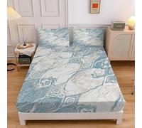 Drap Housse 180x200 Art Abstrait Housse de Matelas ModèLe de Bon Augure, Drap-Housse avec Grand Bonnet de 30 cm Draps Housse Microfibre et 2 Taies D'Oreillers, pour Matelas éPais sd2260