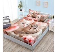 Drap Housse 180x200 Chat Rose Blanc Protege Matelas 180x200 Microfibre Housse de Matelas Lavable Drap House 180 x200 Respirant Parure de Lit Bonnet 30cm Bed Sheets+2 Taies d'oreiller 50x75