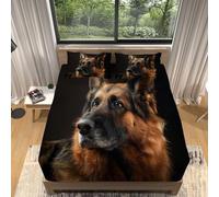 Drap Housse 180x200 cm Berger Allemand 3D Drap-Housse 180x200 cm Chien - pour lit de 180 x 200 - Hauteur du Matelas à 30 cm, Housse de Matelas 2 Personnes avec 2 Taie d'oreiller R847