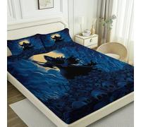 Drap-Housse 180x200 cm en Microfibre, Motif Dessin Animé Faucheuse Tête, avec Coins élastiqués pour Matelas Jusqu’à 30cm de Hauteur, hypoallergénique Doux Durable et Lavable en Machine - Bleu
