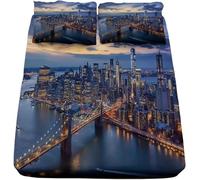 Drap Housse 180x200 cm New York 3D Drap-Housse 180x200 cm Pont du Golden Gate - pour lit de 180 x 200 - Hauteur du Matelas à 30 cm, Housse de Matelas 2 Personnes avec 2 Taie d'oreiller R679