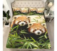 Drap Housse 180x200 cm Panda Roux 3D Drap-Housse Animaux Mignons Draps Housses Microfibre 2 Personnes avec 2 Taie d'oreillers pour Matelas Épais XCW6181