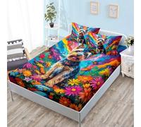 Drap Housse 180x200 Graffiti Animal Coloré Protege Matelas 180x200 Microfibre Housse de Matelas Lavable Drap House 180 x200 Respirant Parure de Lit Bonnet 30cm Bed Sheets+2 Taies d'oreiller 50x75