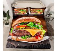 Drap Housse 180x200 Hamburgers 3D Drap-Housse Thème Culinaire Bonnets 30 cm pour Matelas Épais Polyester Microfibre Brossée Draps Housses avec 2 Taies d'oreillers c-1477