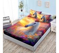 Drap Housse 180x200 Orange Violet Animaux Protege Matelas 180x200 Microfibre Housse de Matelas Lavable Drap House 180 x200 Respirant Parure de Lit Bonnet 30cm Bed Sheets+2 Taies d'oreiller 50x75