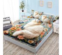 Drap Housse 180x200 Papillon Chat Beige Protege Matelas 180x200 Microfibre Housse de Matelas Lavable Drap House 180 x200 Respirant Parure de Lit Bonnet 30cm Bed Sheets+2 Taies d'oreiller 50x75