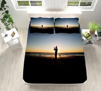 Drap Housse 180x200 Plage Noir Bleu Protege Matelas 180x200 Microfibre Housse de Matelas Lavable Drap House 180 x200 Respirant Parure de Lit Bonnet 30cm Bed Sheets+2 Taies d'oreiller 50x75