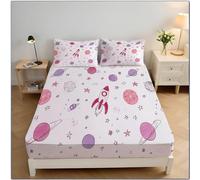 Drap Housse 180x200cm - Dessins Animés Microfibre 3D Espace Thèmes Imprimé Rose Violet Housse de Matelas, 30 cm Épais Protection de Matelas, Antidérapants Résistant Décoloration