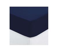 Drap-housse ""Carina"" coton bleu encre 140x190cm - Atmosphera createur d'interieur